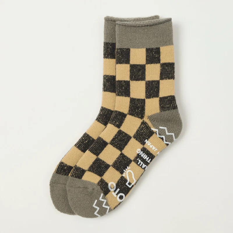 RoToTo 'Checkerboard' Pile Room Sock - Charcoal/Light Orange