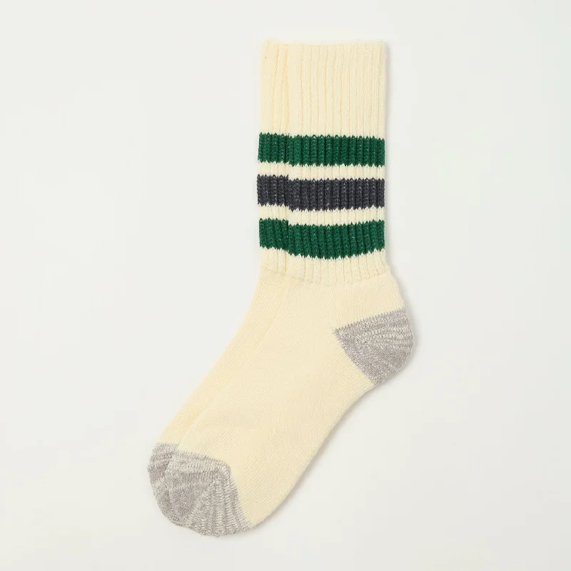 RoToTo Coarse Ribbed Oldschool Crew Sock - Green/Charcoal