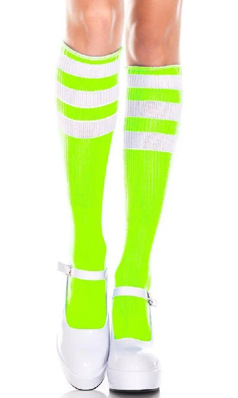 Triple Stripe [Neon Green/White] | KNEE HIGH SOCKS