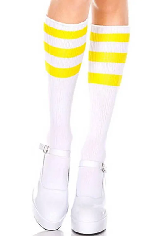 Triple Stripe [White/Neon Yellow] | KNEE HIGH SOCKS